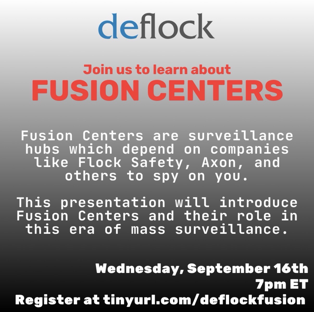 Deflock Fusion Center training flyer